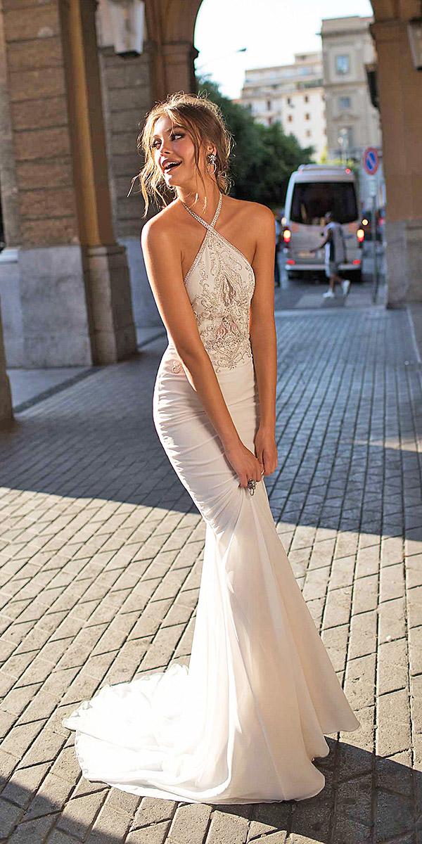 muse by berta wedding dresses sheath halterneck beaded beach romantic 2018