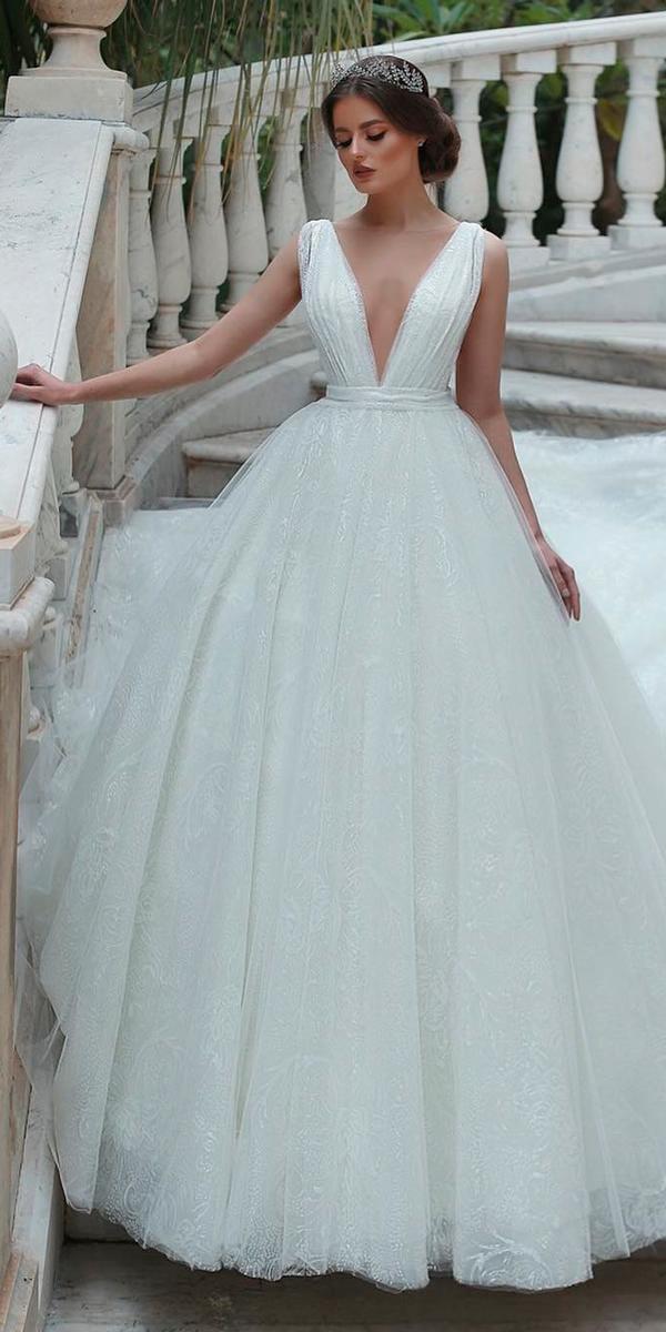 princess simple deep v neckline sleeveless ball gown wedding dresses esposa group