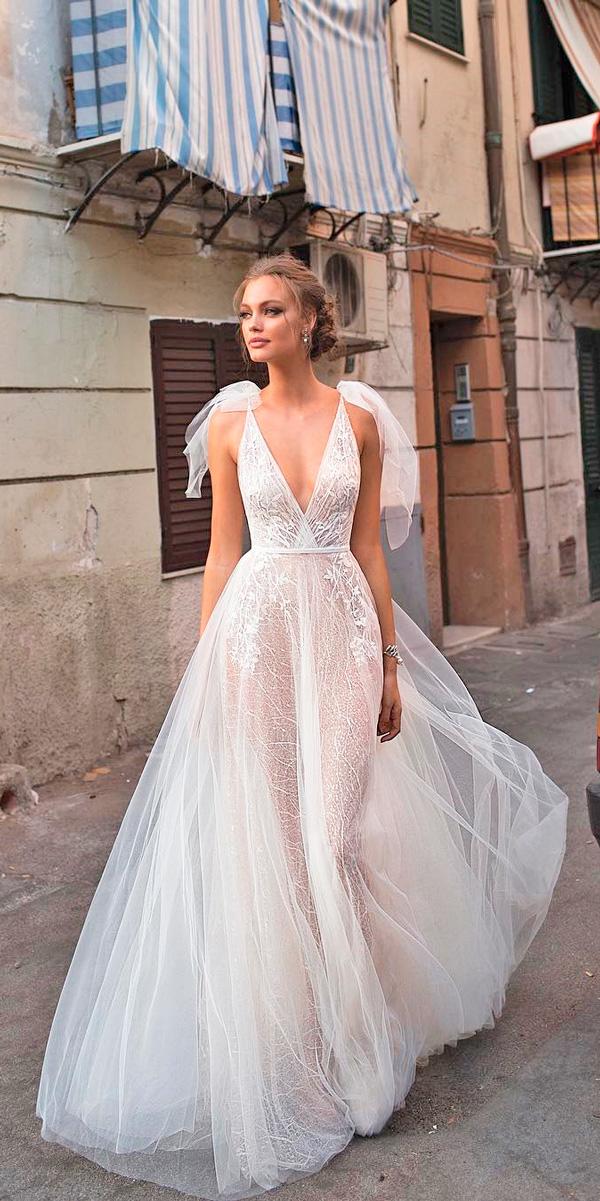 princess wedding dresses a line blush deep v neckline flowy berta bridal