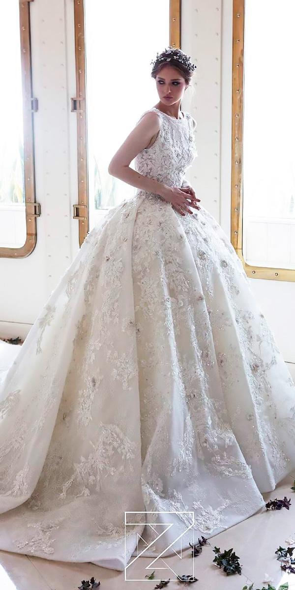 princess wedding dresses lace ball gown sleeveless ziad nakad