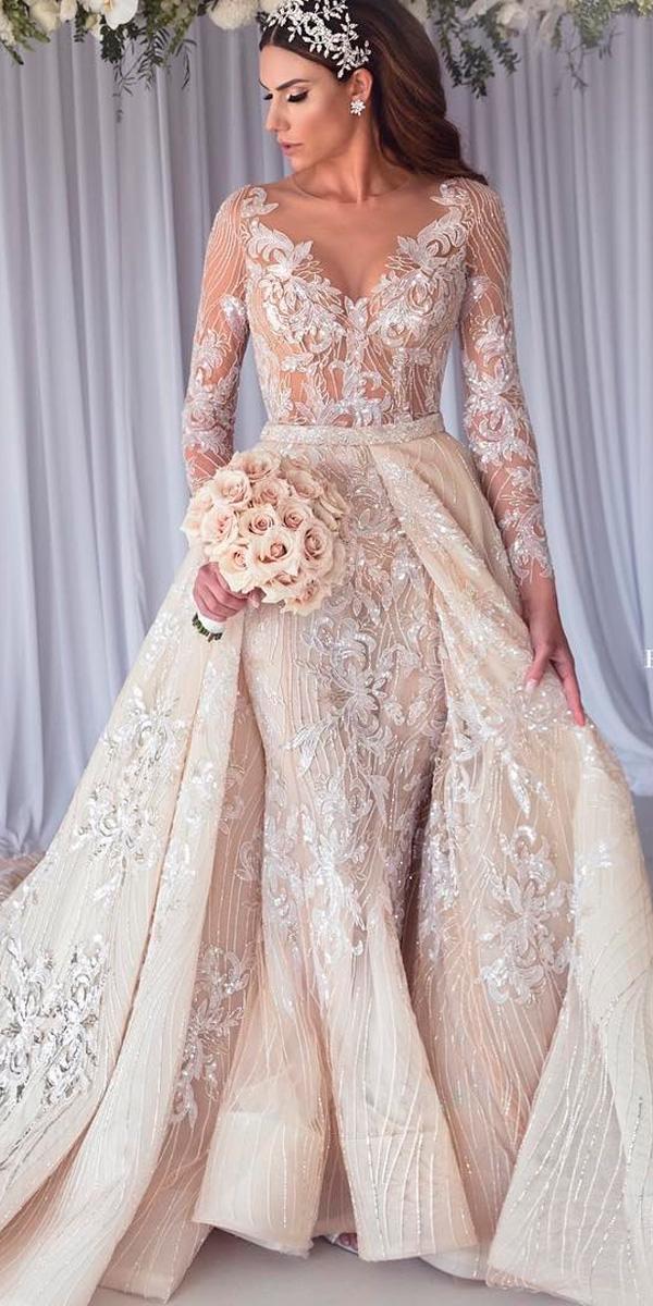 princess wedding dresses v neckline lace long sleeves steven khalil