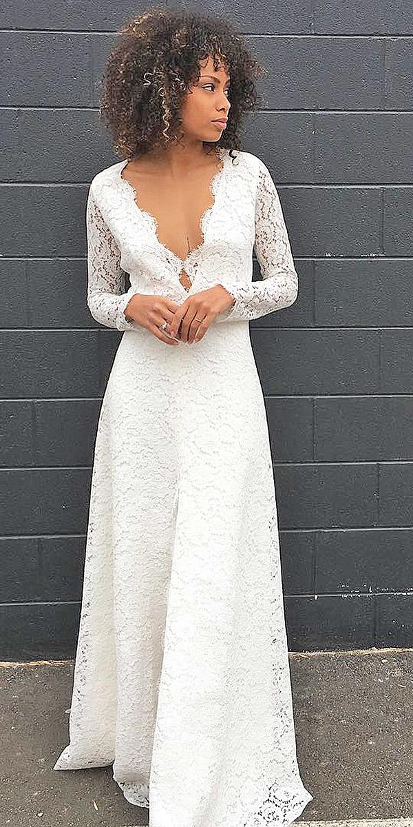 simple wedding dresses with sleeves a line deep v neckline full lace sarah seven