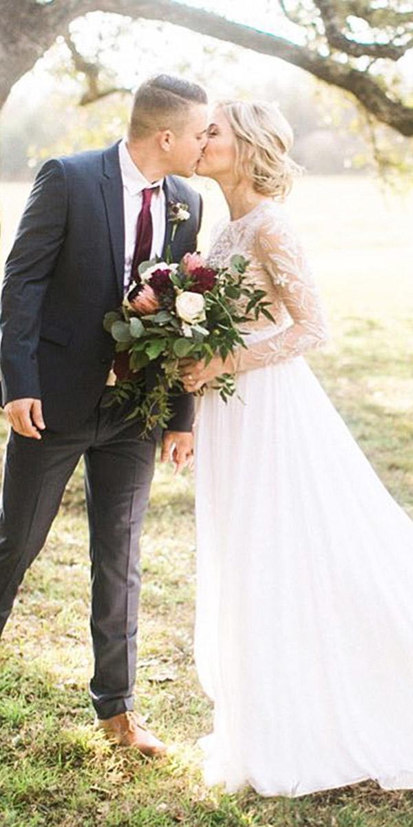 simple wedding dresses with sleeves a line nude top elegant rutheileen photo