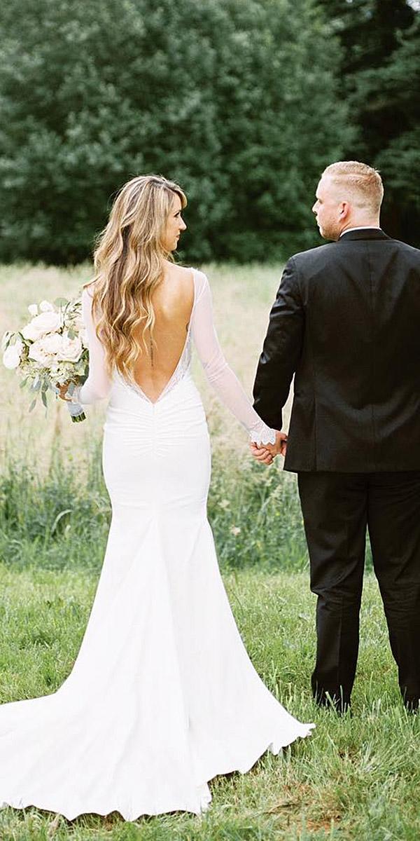 simple wedding dresses with sleeves v back with train katie may