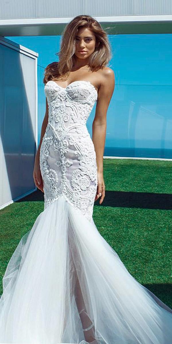 sweetheart mermaid wedding dresses lace embellishment tulle skirt nektaria world