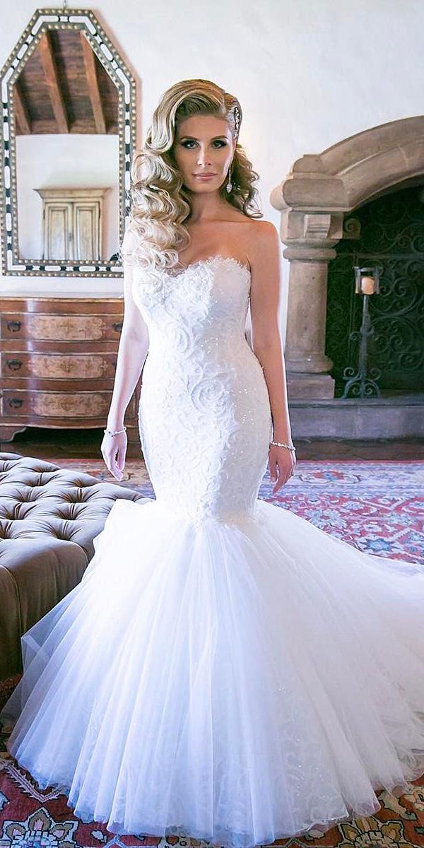 sweetheart mermaid wedding dresses lace embellishment with train lovella bridal