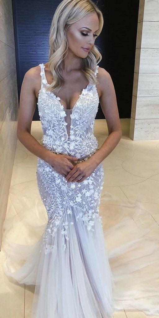  sweetheart mermaid wedding dresses plunging neckline lace flower pallascouture