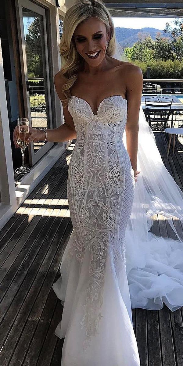 sweetheart mermaid wedding dresses sexy lace strapless beach pallas couture