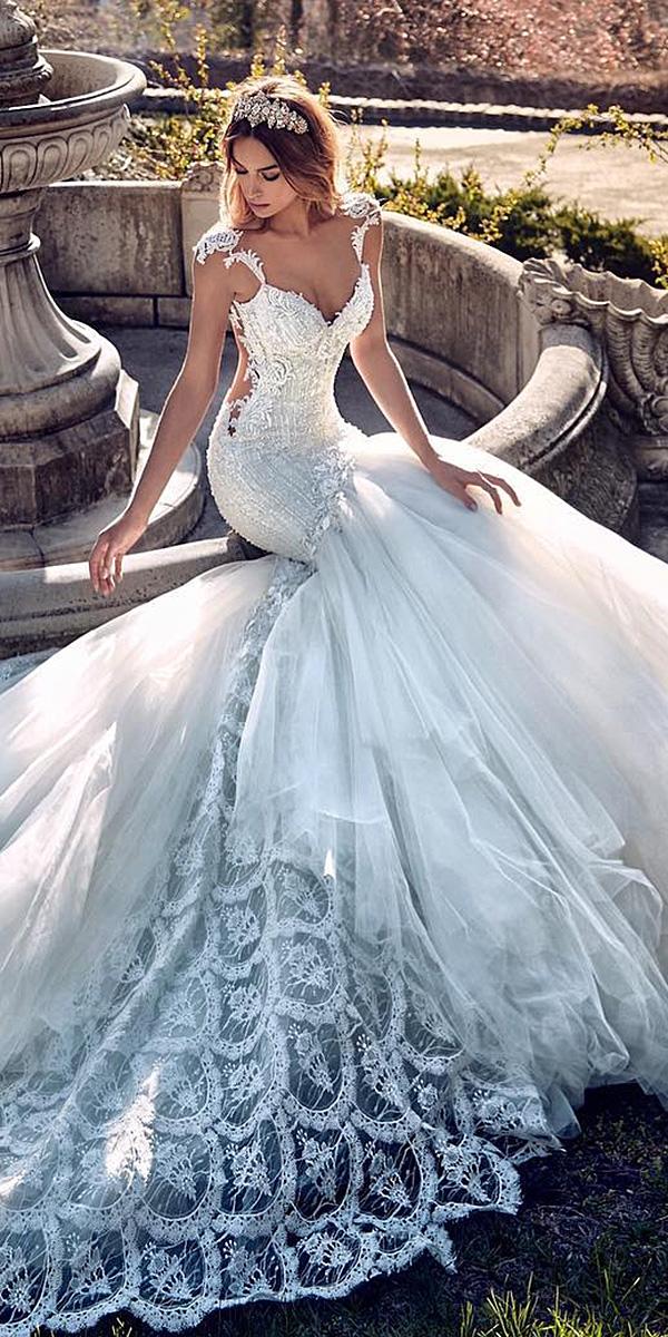 sweetheart mermaid wedding dresses spaghetti straps with cap sleeves embroidered galialahav