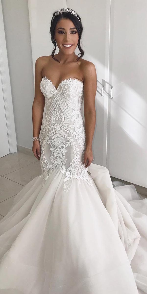 sweetheart mermaid wedding dresses strapless lace with train george elsissa