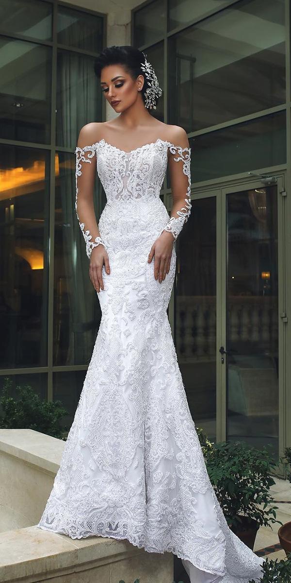 sweetheart mermaid wedding dresses with illusion long sleeves lace ahmad younes photography
