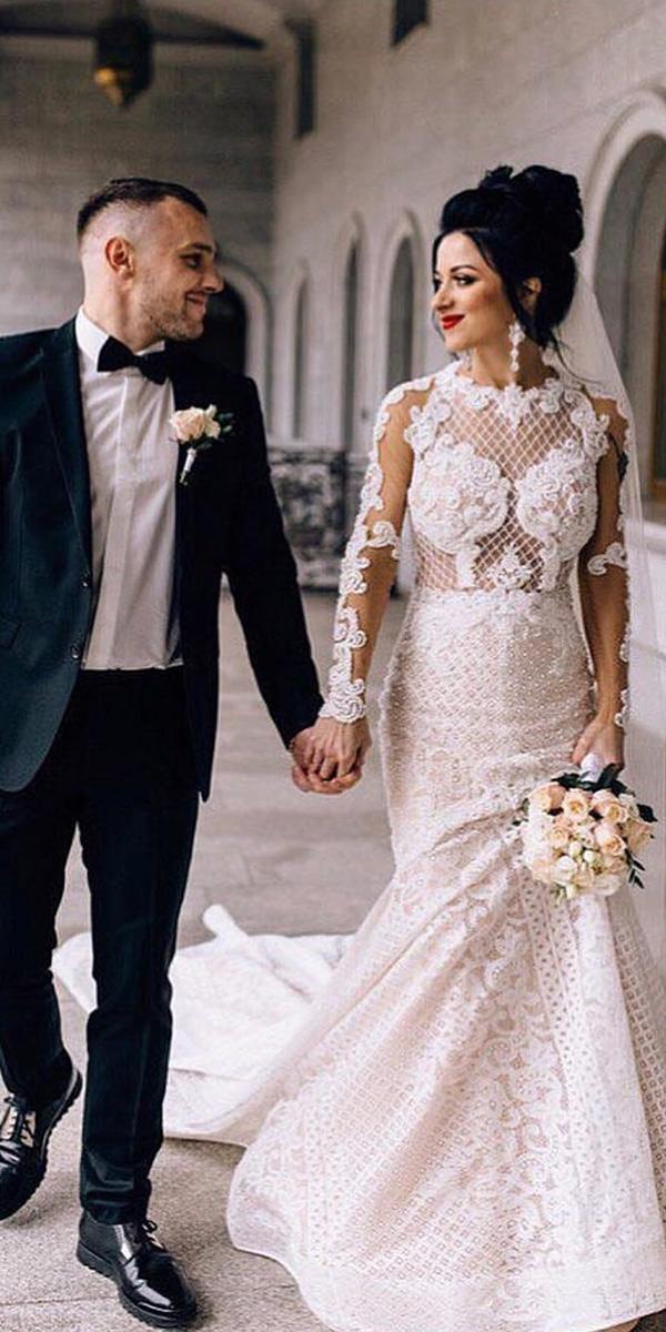 sweetheart mermaid wedding dresses with long sleeves full lace lorenzo rossi