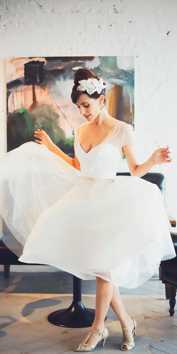 sweetheart with short sleeves tea length wedding dresses jen sladkov