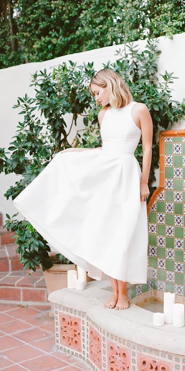tea length wedding dresses bateau neckline simple sleeveless rebecca yale