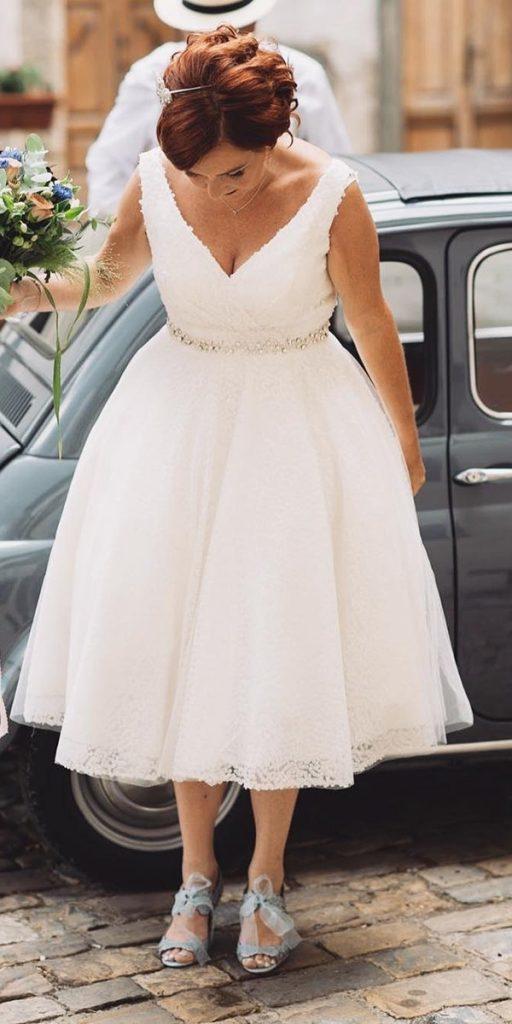 tea length wedding dresses lace sleeveless true bride