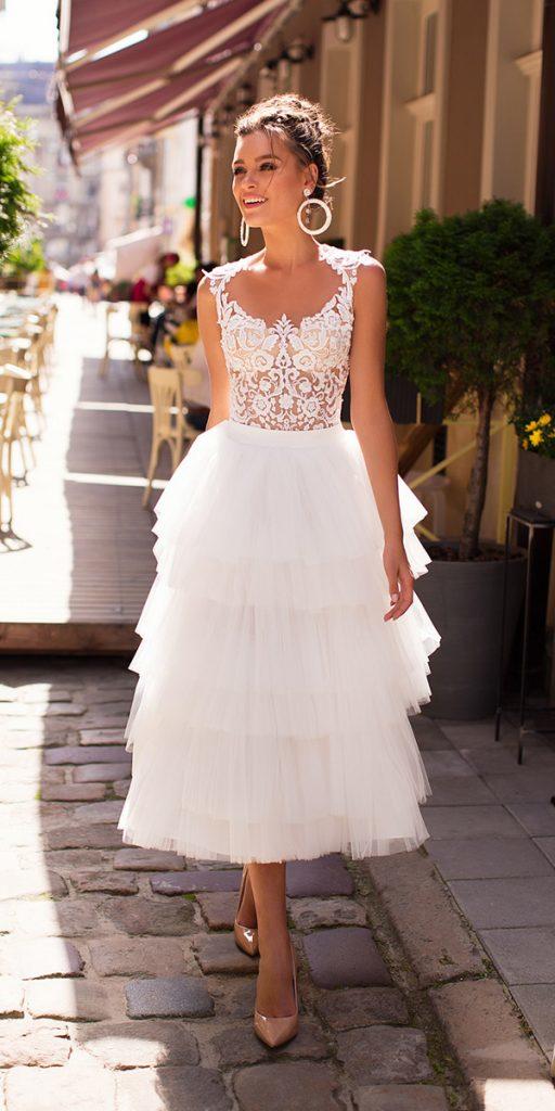  tea length wedding dresses lace top ruffled skirt lirett 