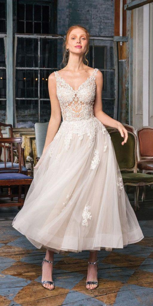 tea length wedding dresses lace top vintage sleeveless blush justin alexander