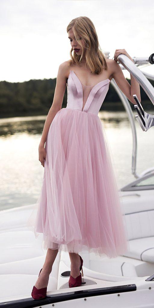  tea length wedding dresses simple deep v neckline pink ave dress