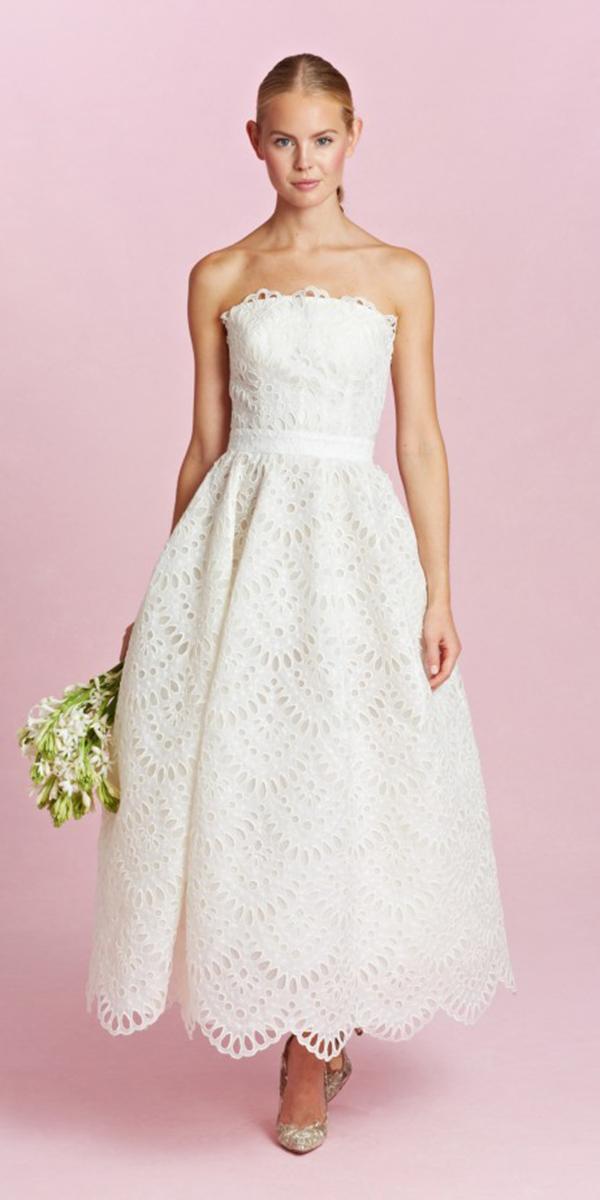 tea length wedding dresses straight neckline full lace country oscar de la renta