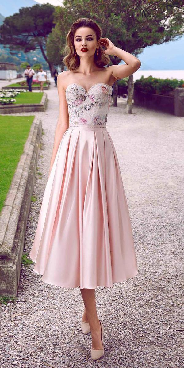 tea length wedding dresses sweetheart satin skirt colored beach innocentia
