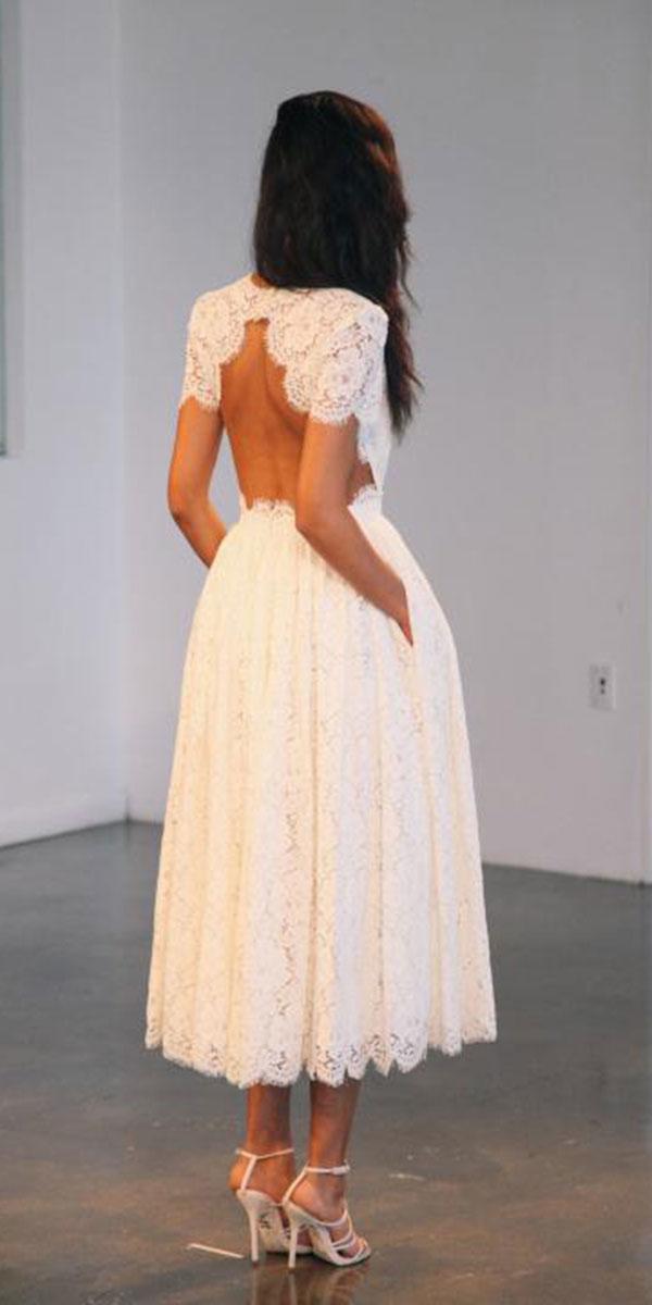 tea length wedding dresses with cap sleeves open back lace houghton nyc