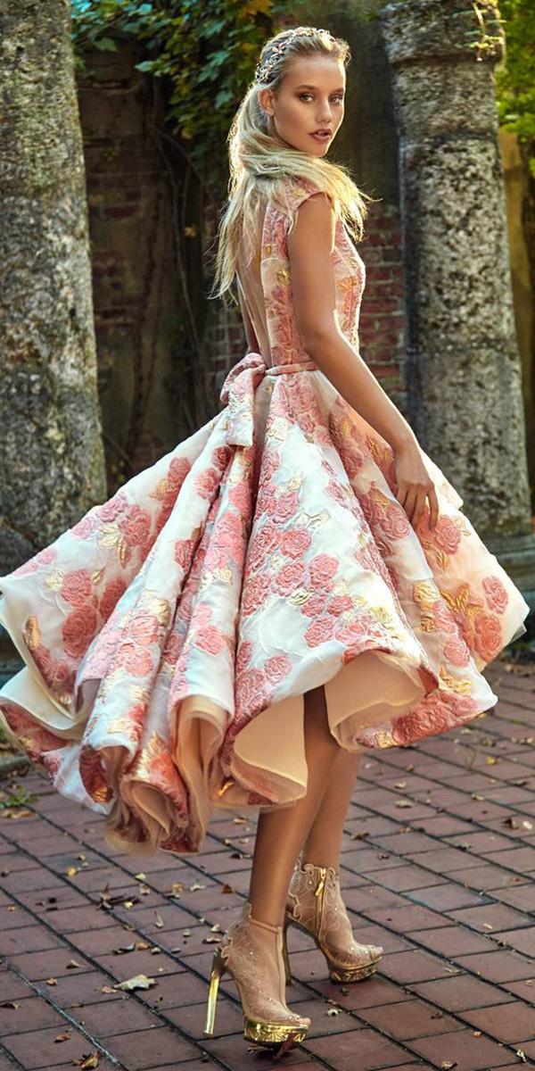 tea length wedding dresses with floral appliques colored modern vintage galia lahav