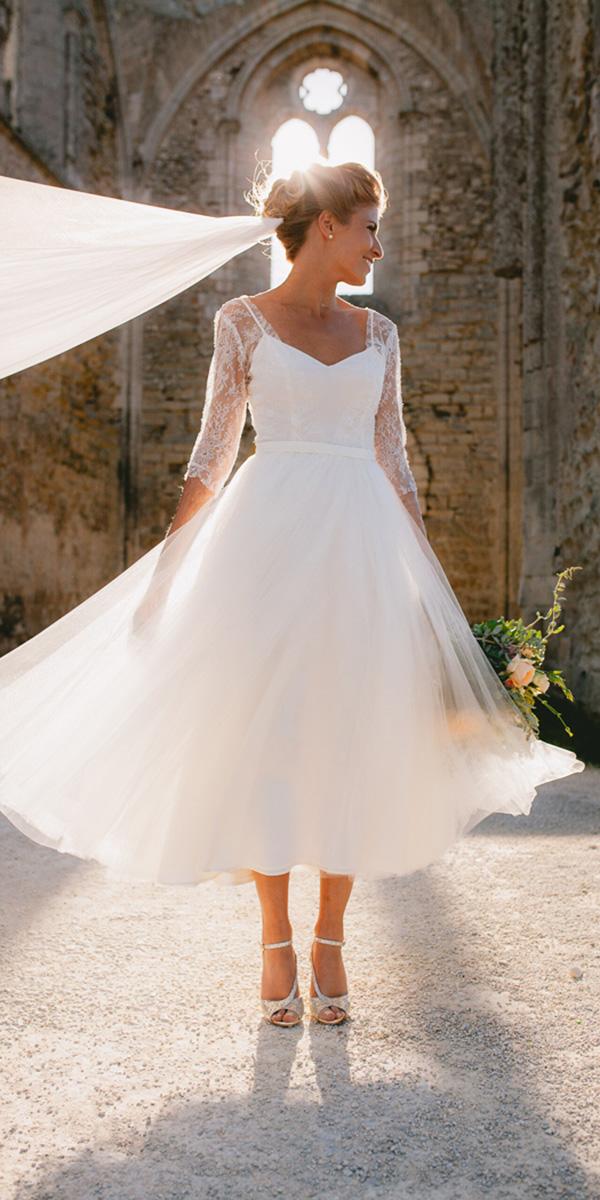 minimalist tea length wedding dress