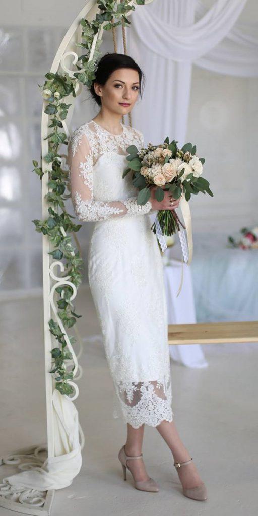 tea length wedding dresses with long-sleeves lace anna skoblikova