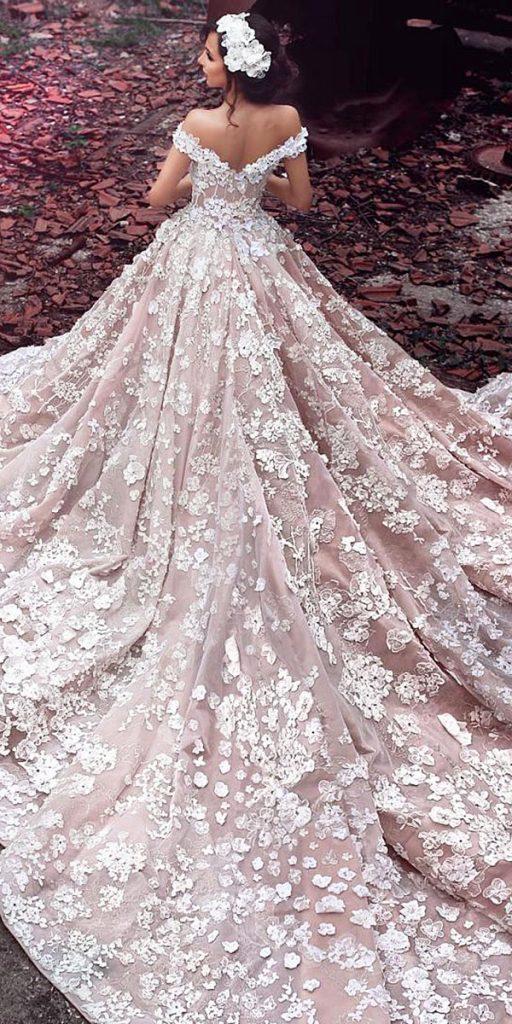 top wedding dresses ball gown off the shoulder floral appliques lace sadek majed couture