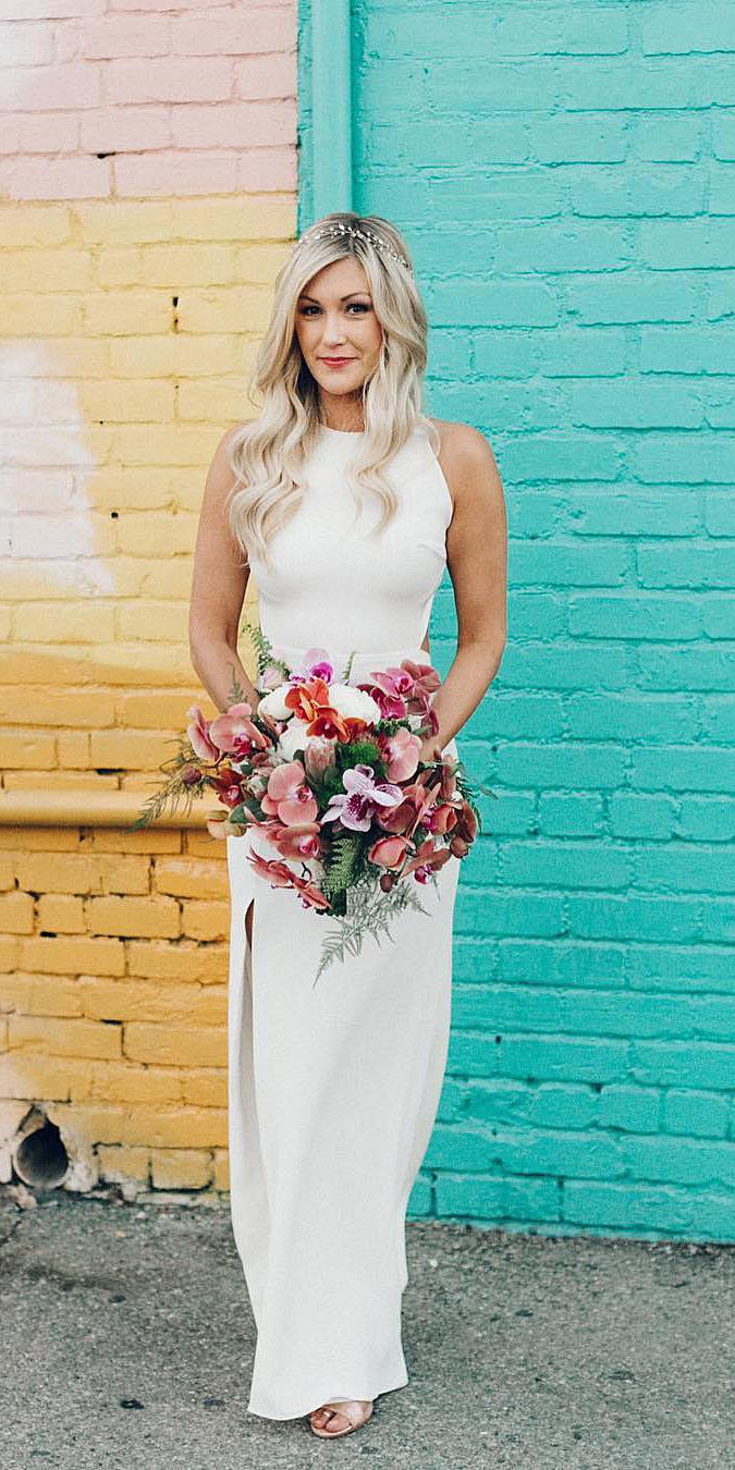 top wedding dresses sheath jewel neckline simple sarah seven
