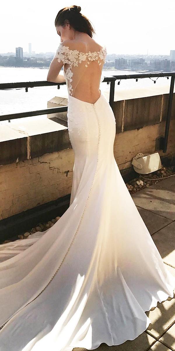 trumpet wedding dresses off the shoulder illusion open back floral appliques kelly faetanini