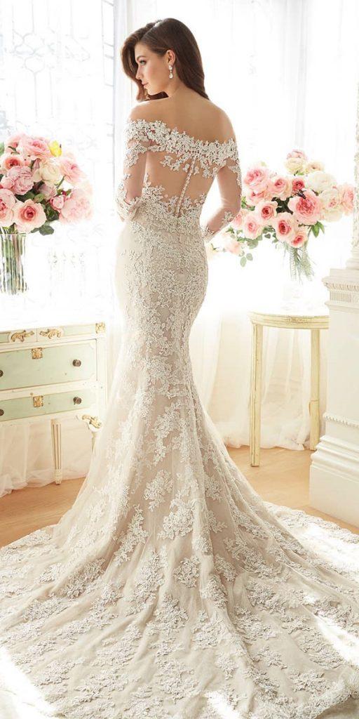  trumpet wedding dresses off the shoulder with illusion sleeves lace sophiatolli