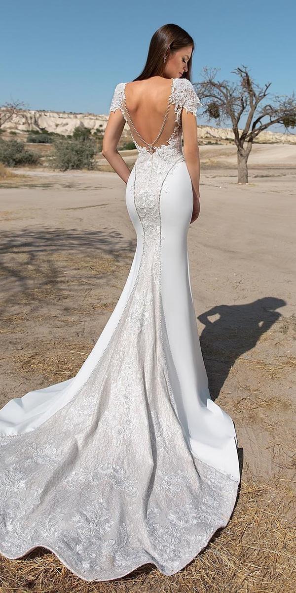 trumpet wedding dresses v back with cap sleeves lace eva lendel