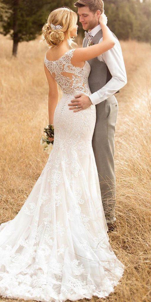 unique lace wedding dresses illusion back vintage 2018 essense of australia
