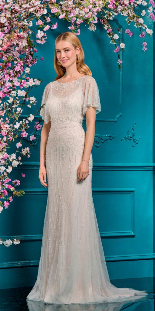 vintage wedding dresses 1920s sheath modest illusion neckline with sleeves ellis bridals