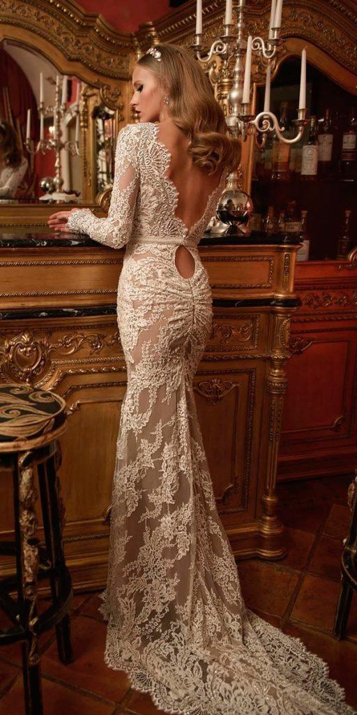 vintage wedding dresses 1920s sheath open back lace long sleeves netta ben shabu