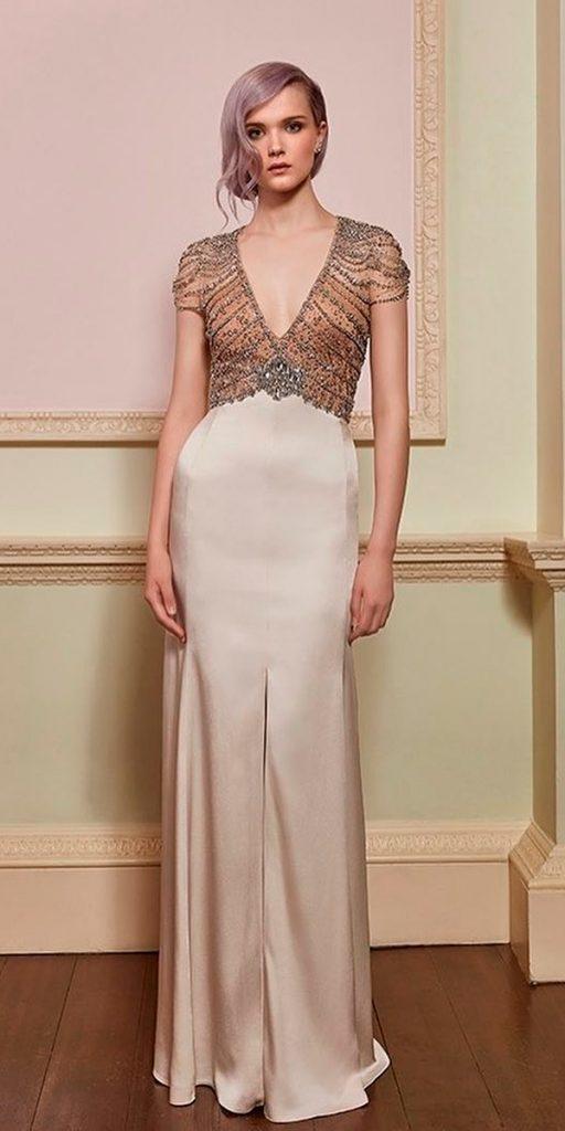 vintage wedding dresses 1920s sheath v neckline with sleeves jenny packham bridal