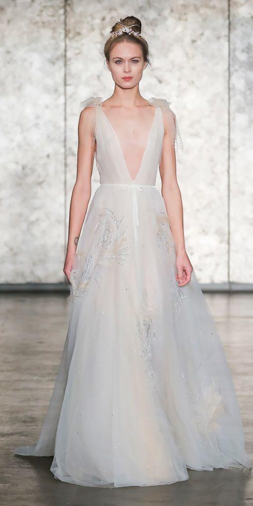 wedding dresses fall 2018 a line deep v neckline with shoulder bows inbal dror