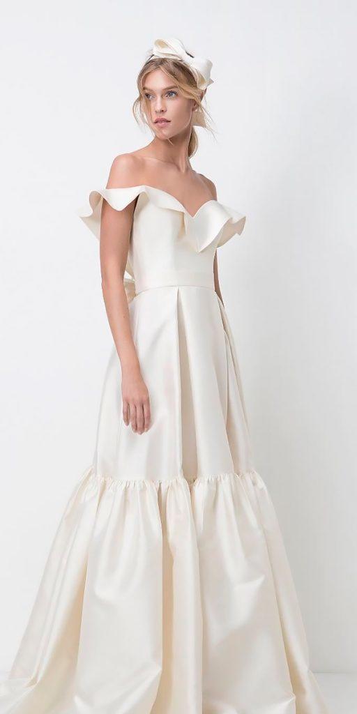 wedding dresses fall 2018 a line off the shoulder ivory simple modern lihi hod