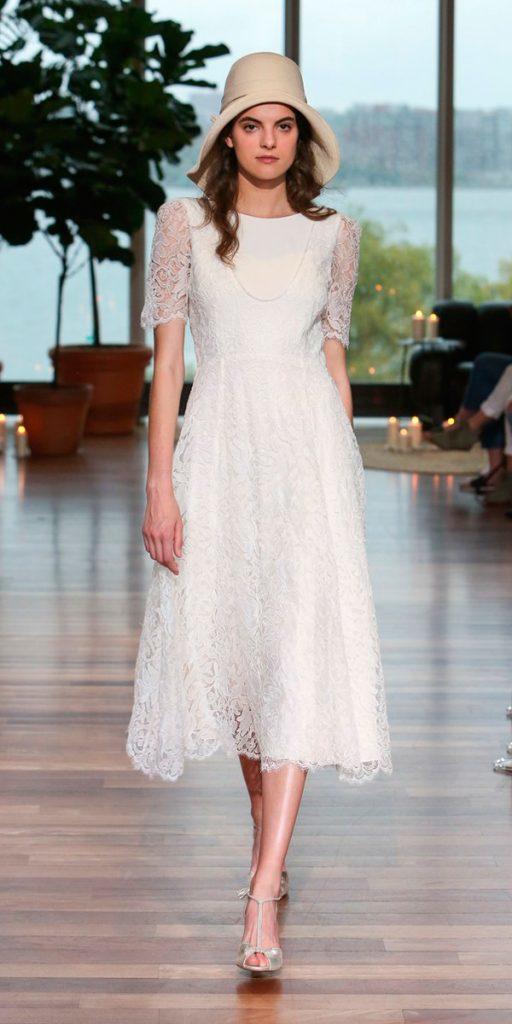 wedding dresses fall 2018 mid length simple high neckline with sleeves laure de sagazan