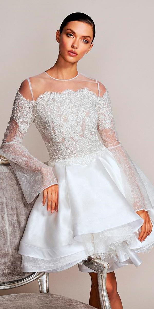 wedding-dresses-fall-2018-mini-short-lace-illusion-bodice-layered-skirt-long-sleeves-gracy-accad