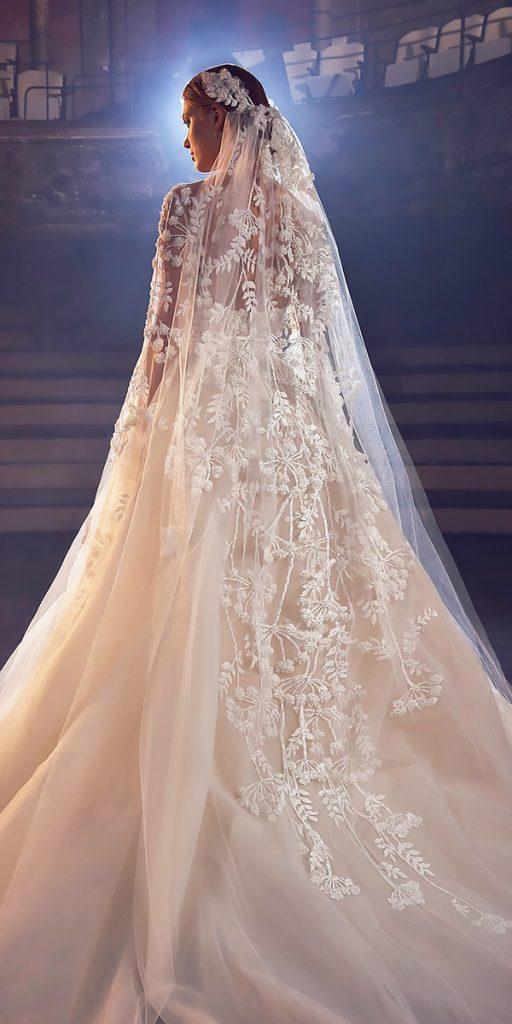 wedding dresses fall 2018 nude lace a line with veil long sleeves elie saab