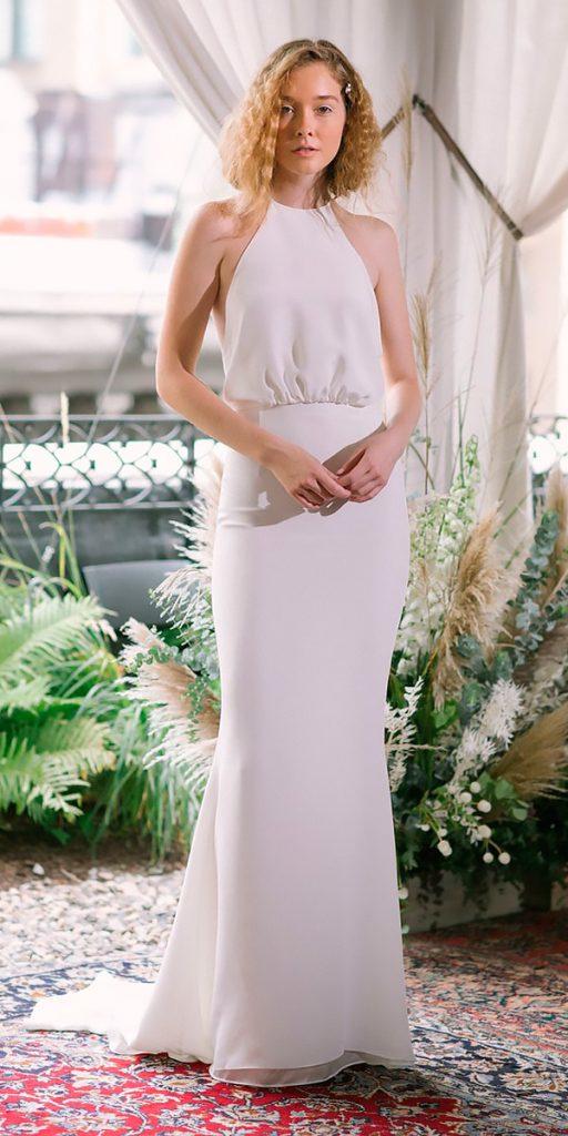 wedding dresses fall 2018 simple modern halter neckline sheath alexandra grecco