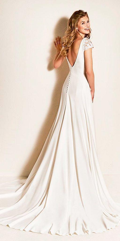 wedding dresses fall 2018 simple open back a line with short lace sleeves modern pronovias