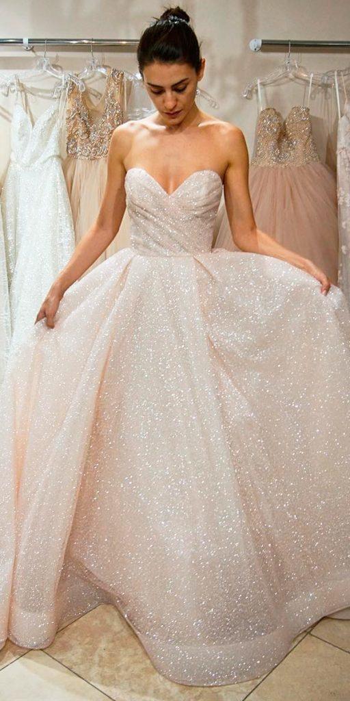 wedding dresses fall 2018 sparkle nude strapless sweetheart neckline a line lazaro bridal
