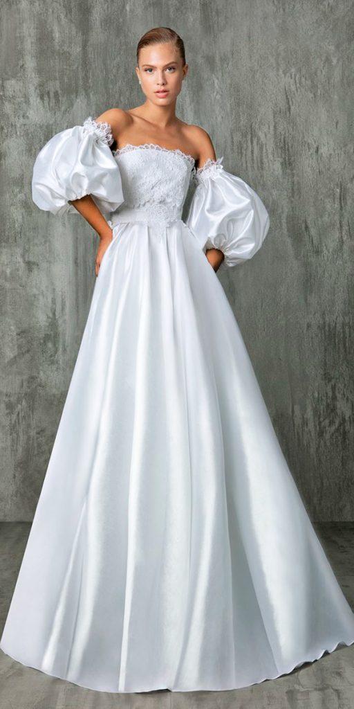 wedding dresses fall 2018 straight detached sleeves simple modern strapless victoria kyriakides