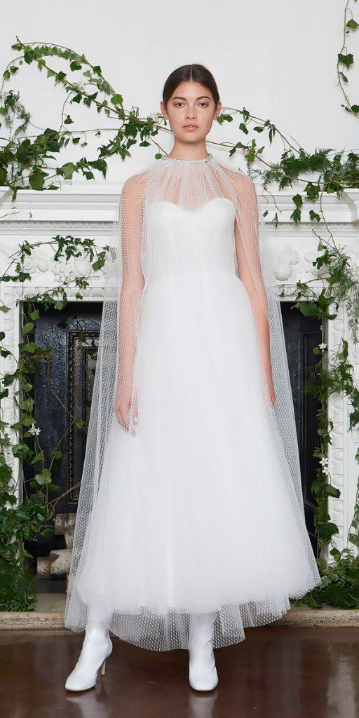 wedding dresses fall 2018 tea length strapless sweetheart with princess capes monique lhuillier