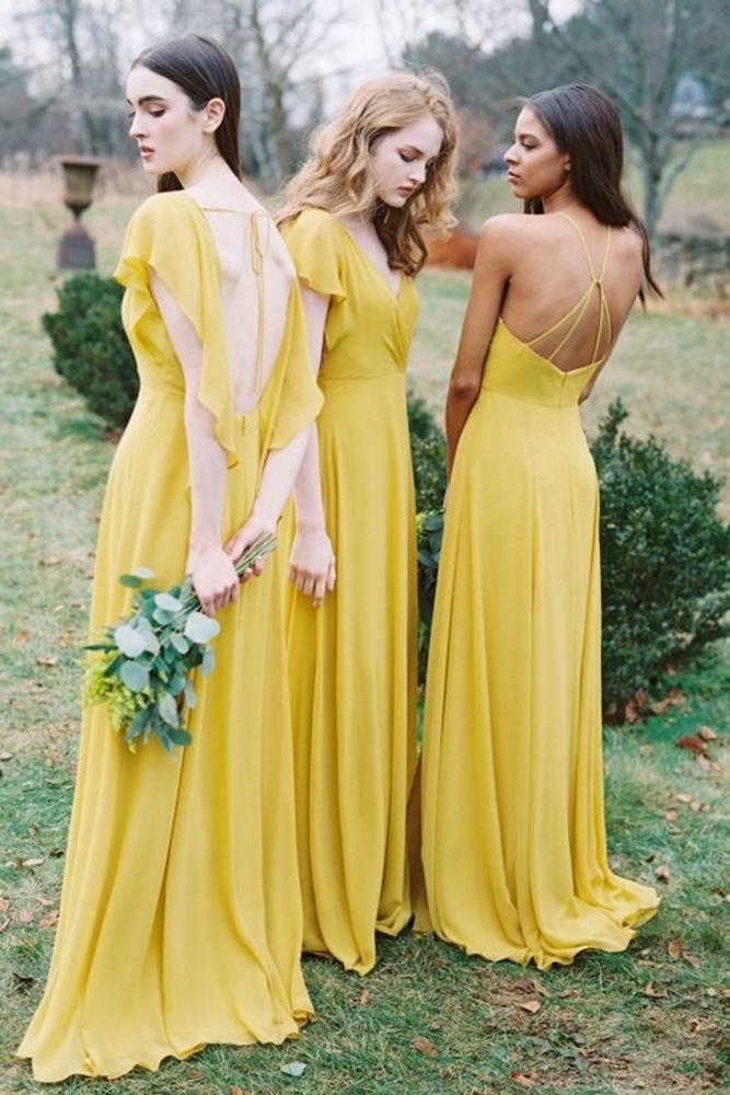 yellow bridesmaid dresses long low back rustic country jenny yoo