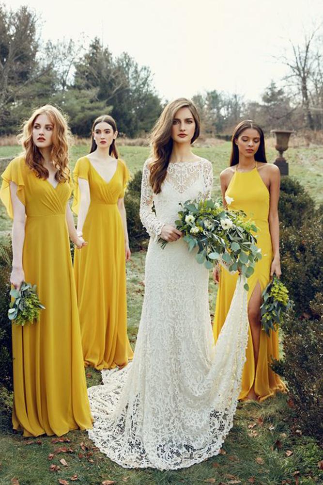 yellow bridesmaid dresses long mismatched jenny yoo
