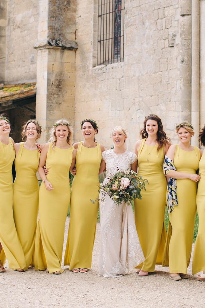 yellow bridesmaid dresses long modest country m and j photography